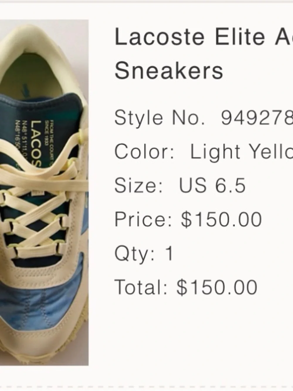 Lacoste Light Yellow and Blue Retro-Style Sneakers